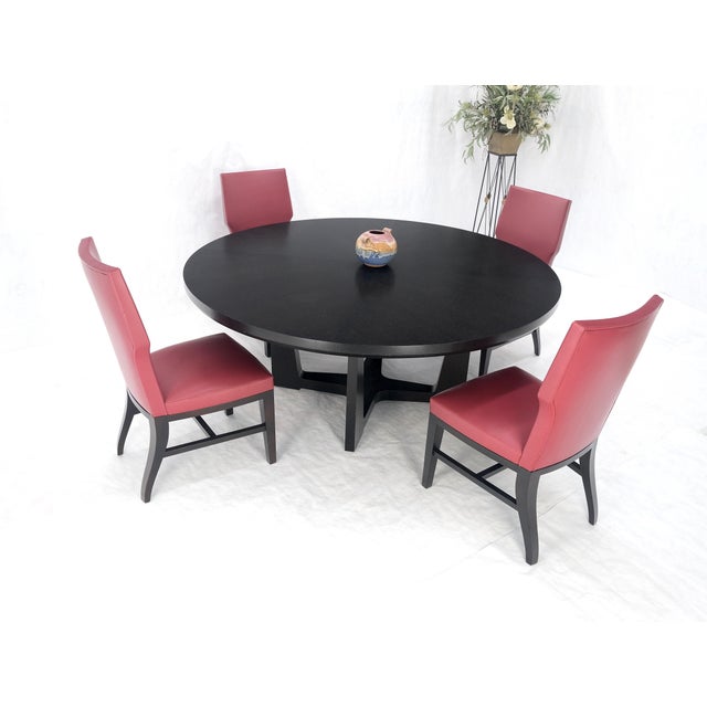 Early 21st Century Holly Hunt Large 6' Diameter Round Ebonized Table Oak 4 Chairs Dining Set MINT! For Sale - Image 5 of 18