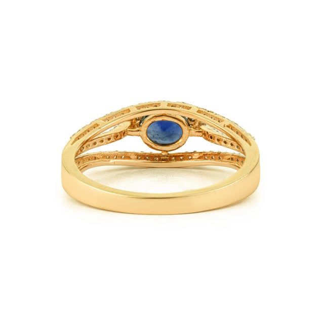 14k Yellow Gold Blue Sapphire & Diamond Split Shank Modern Ring Size 5.5 For Sale - Image 10 of 16