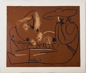Pablo Picasso, Nu couché et musicien au chapeau, Nude, Etching