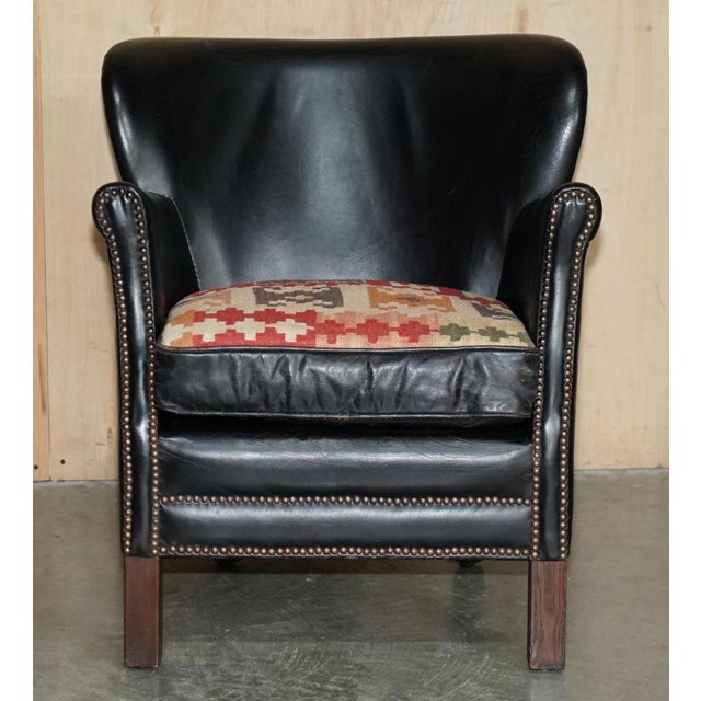 Little Professor Armchairs in Black Leather and Kilim Upholstery by Andrew Martin for Halo, Set of 2 For Sale - Image 3 of 18