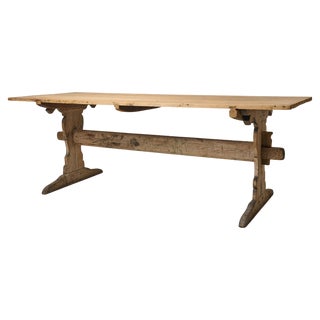 Large Antique Swedish Dining Trestle Table in Pine For Sale