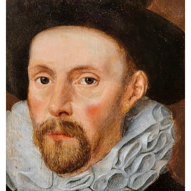 17th Century Flemish School-Portrait of a Dutch Man W/Ruff Collar & Black Hat- Oil Painting For Sale - Image 4 of 7