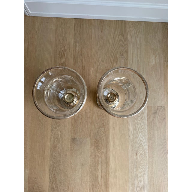 English Vintage Ralph Lauren Home Glen Plaid Crystal and Silver Metal Hurricanes – A Pair For Sale - Image 3 of 6