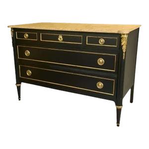 Hollywood Regency Maison Jansen Stamped Ebony Chest / Commode, Marble Top
