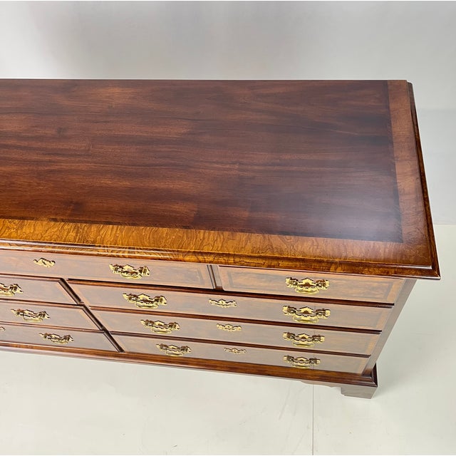 Late 20th Century Henredon Aston Court Collection Walnut, Myrtle & Ash Burl Double Dresser - Surrey Finish For Sale - Image 13 of 15