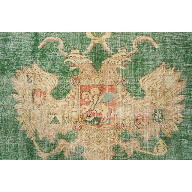 Traditional Vintage Turkish Pictorial Eagle Rug in Emerald Green - Rug & Kilim, 1950–1959 For Sale - Image 3 of 9