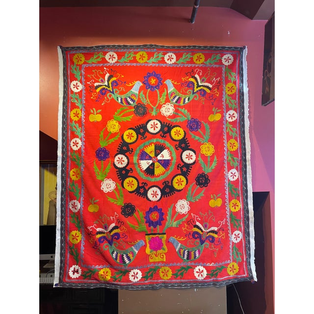 Stunning Pictorial Suzani For Sale - Image 10 of 12