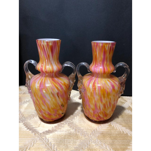 Vintage Italian Multi Colored Art Glass Vases - a Pair For Sale - Image 4 of 6