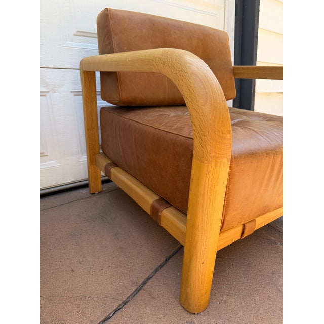 2020s Pair of Leather and Wood Armchairs From Anthropologie For Sale - Image 5 of 7