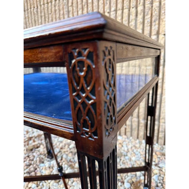 Brown Antique Chippendale Gothic Style Carved Wood Glass Vitrine Display Side Table For Sale - Image 8 of 12