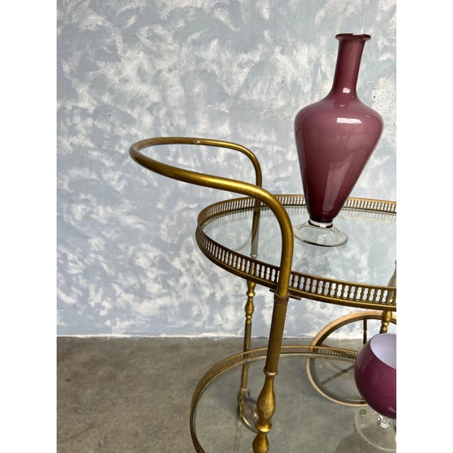 1940s French Neoclassical Style Brass and Glass Bar Cart For Sale - Image 5 of 13