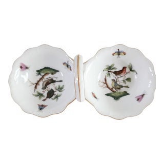 Herend Rothschild Bird 1960s Twin Salt Cellar W/ Center Handle - Discontinued - For Sale