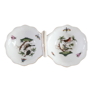 Herend Rothschild Bird 1960s Twin Salt Cellar W/ Center Handle - Discontinued -