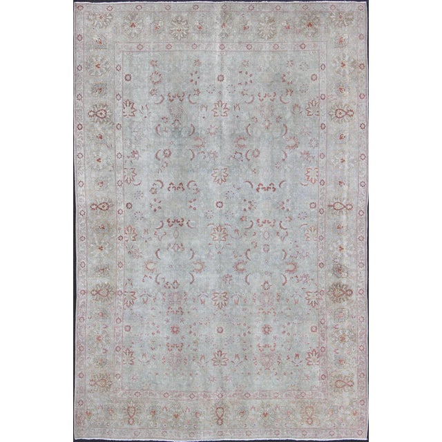 Antique Persian Tabriz Rug With Floral Design in Pale Blue 7'9 X 11'3 For Sale - Image 13 of 13