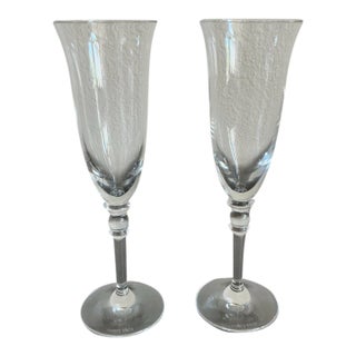 Mid 20th Century Ralph Lauren Crystal Champagne Flutes, Smoke Gray Stemware - Pair For Sale