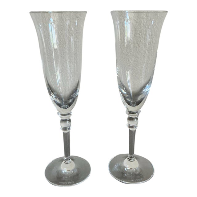 Mid 20th Century Ralph Lauren Crystal Champagne Flutes, Smoke Gray Stemware - Pair For Sale