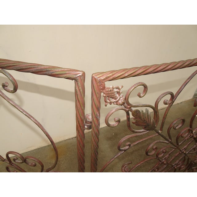 Vintage Three Panel Brown Metal Fireplace Screen Scrolls & Flourishes For Sale - Image 9 of 12