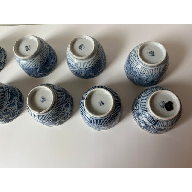 Antique Japanese Blue and White Teacups - Set/Collection of 12 - For Sale - Image 10 of 18