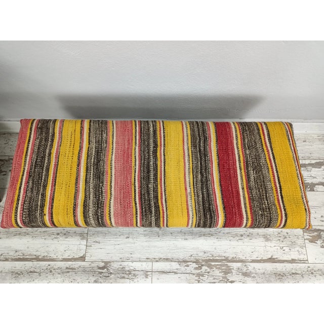 Handmade Colorblock Kilim Upholstered Bench For Sale In Raleigh - Image 6 of 10