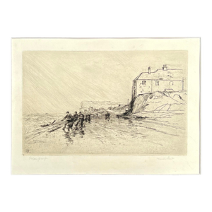 Rough Weather at Blatchington Pulling in the Fishing Nets on the English Coast by Sir Frank Short