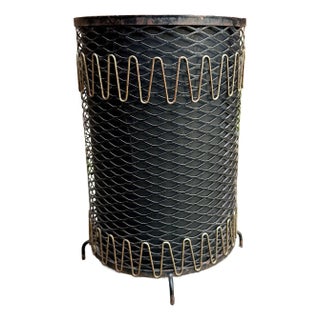 1950s Atomic Age Wrought Iron Wastebasket Trash Receptacle For Sale