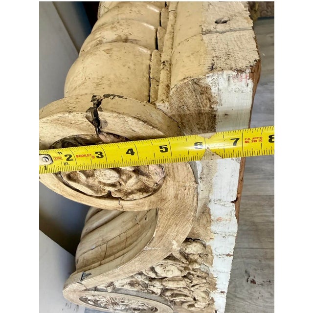 Large and very heavy. Late 18th century architectural salvage floral and scroll design corbels. 33.5” tall x 10” wide x...