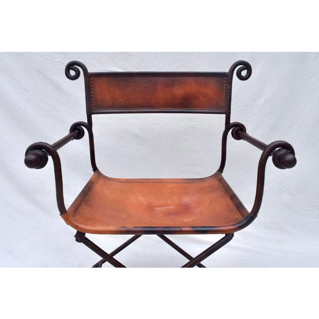 Campaign A Pair of Italian Savonarola Iron & Leather Campaign Chairs For Sale - Image 3 of 12
