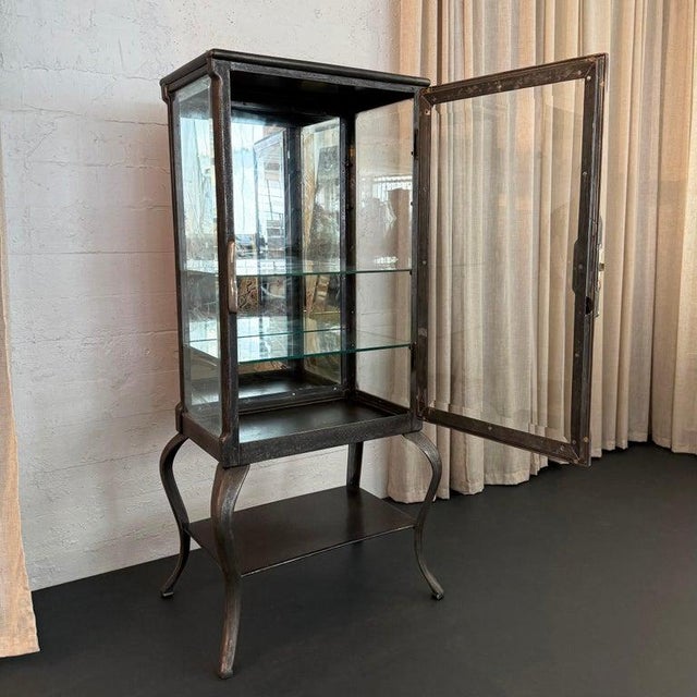 1900 - 1909 Antique Industrial Brushed Steel Apothecary Vitrine Cabinet For Sale - Image 5 of 12