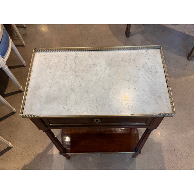 Wood 19th Century French Marble Top Mahogany Side Table With Brass Gallery For Sale - Image 7 of 11