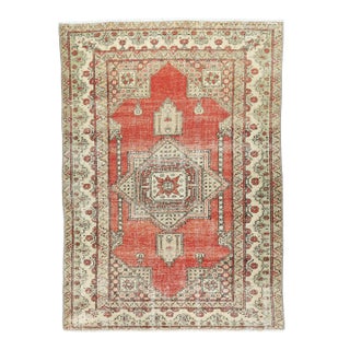 Mid 20th Century Geometric Star Design Rug – Handwoven Turkish Wool on Cotton Floor Rug -3' 7'' X 5' 9'' For Sale