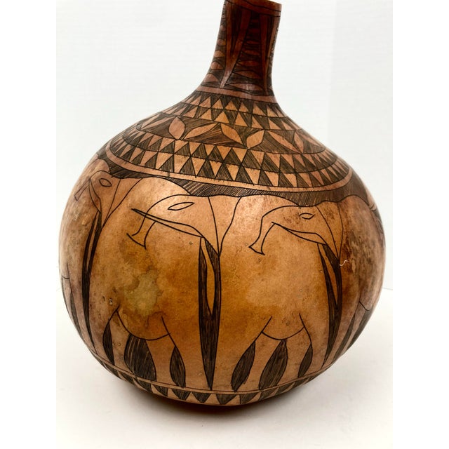 1960s Large and Decorative African Gourd With Elephant Herd Design For Sale In New York - Image 6 of 12
