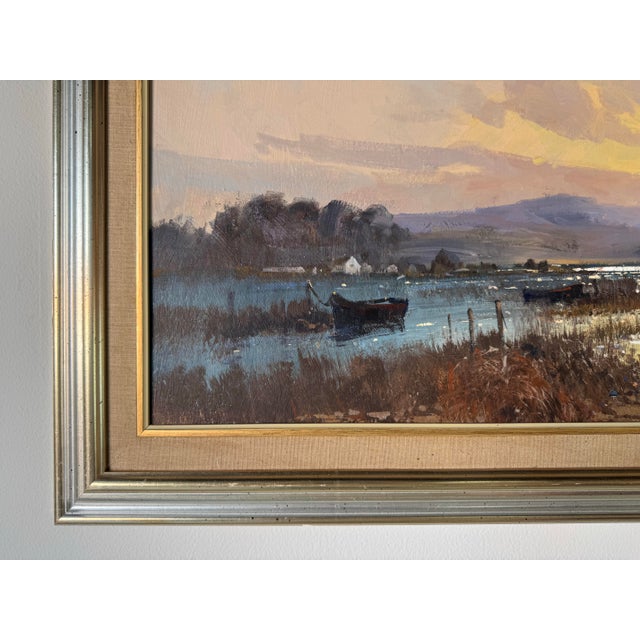1980s Vintage Impressionist Sunset Lake Landscape Oil on Board Painting – Signed For Sale In Miami - Image 6 of 12