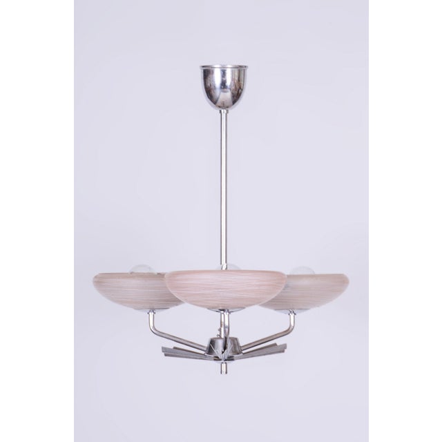 Metal Art Deco Chandelier in Chrome-Plated Steel and Marble Glass, Czech, 1920s For Sale - Image 7 of 10