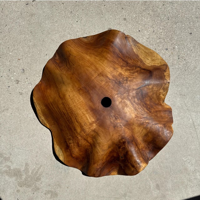 Large Flat Wavy Leaf-Shaped Teak Pendant Light with Floral Design For Sale - Image 10 of 11