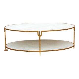 Juliet Gilded Two-Tier Oval Marble Coffee Table For Sale