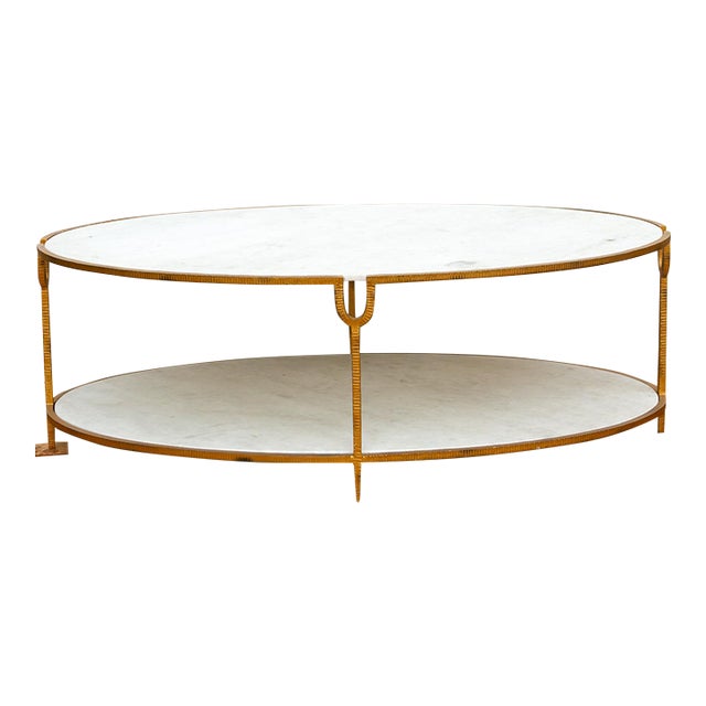 Juliet Gilded Two-Tier Oval Marble Coffee Table For Sale