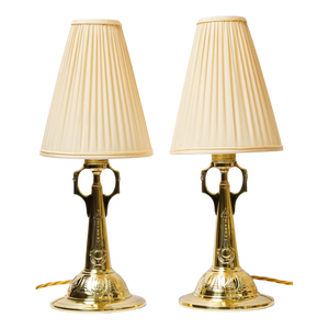 Art Deco Table Lamps with Fabric Shades, 1920s, Set of 2