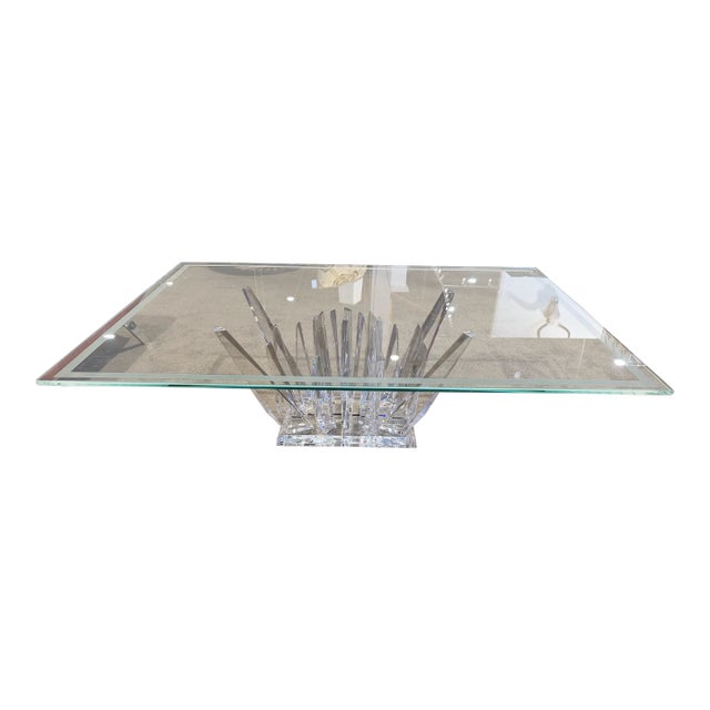 Clear Acryllic Base and Glass Top Coffee Table Attributed to Haziza For Sale