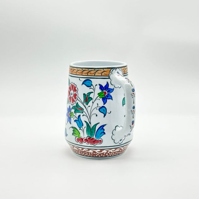 Red Handmade Ceramic Floral Tankard – Hand-Painted Red & Blue Tulips – Decorative Cup & Desk Organizer For Sale - Image 8 of 9