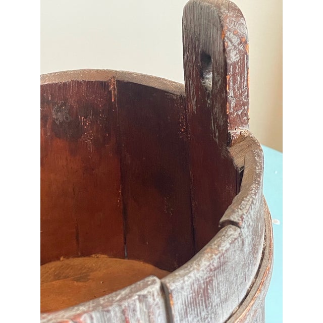 Late 19th Century Primitive Staved Wood Bucket in Original Blue Wash For Sale - Image 10 of 13