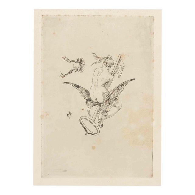 Félicien Rops, Nude, La Clef Des Champs (The Key to the Fields), 1880s, Etching For Sale