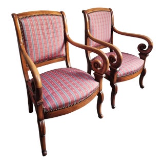 French Walnut Armchairs, 1950s, Set of 2 For Sale