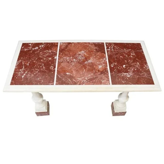 Neoclassical 19th Century Italian Roman Grand Neo-Classical Solid Marble Table With Architectural Turned Columns & Inlaid Marble Slab For Sale - Image 3 of 7