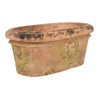Vintage Italian Tuscan Style Terracotta Oval Planter Trough With Mascaron Relief For Sale