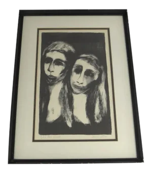 1930s "Two Faces" Etching by Irene Stein, Framed
