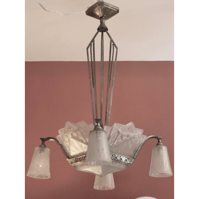 French 4-Arms Chandelier by Muller Frères for Muller Frères, 1930s For Sale - Image 11 of 11