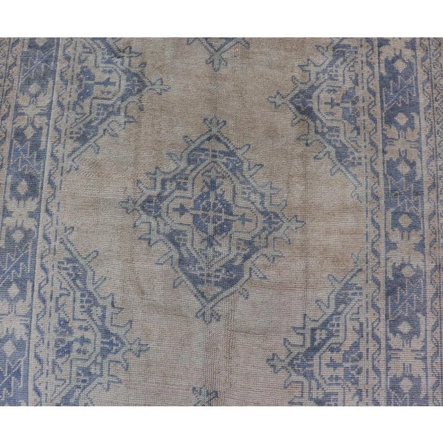 Textile Turkish Oushak Gallery Rug in Muted Blue and Cream With Geometric Design 5'0 X 12'5 For Sale - Image 7 of 12