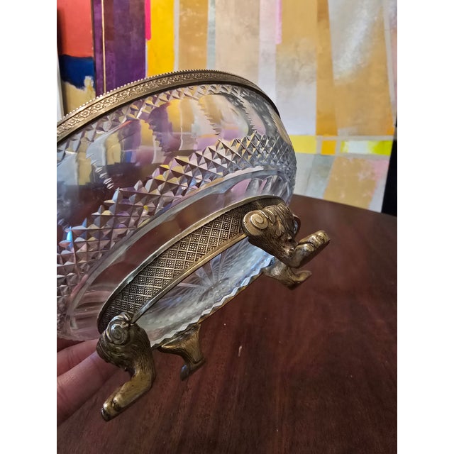Art Nouveau Antique Baccarat Style Crystal and Bronze Footed Bowl For Sale - Image 3 of 10