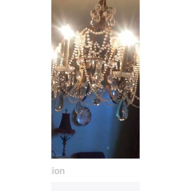 English Vintage Handcrafted Crystal and Gilt Metal Six Light Chandelier For Sale - Image 3 of 6