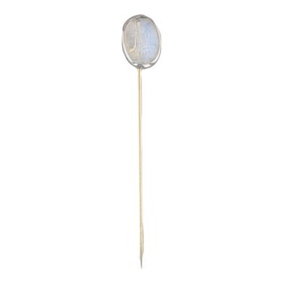 Antique Blue Flash Moonstone Stickpin 14k Gold Platinum Hand Carved Figural For Sale